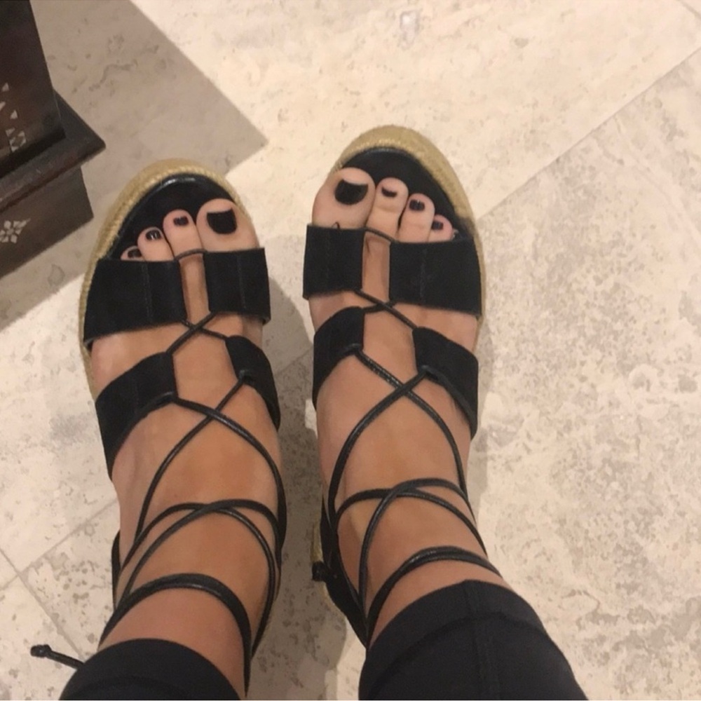 NEW IN BOX AUTHENTIC YSL SUEDE LACE UP WEDGES - Picture 11 of 16